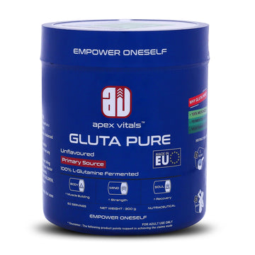 Apex Vitals Gluta Pure L Glutamine 300 G - 60 Ser|German made|Pharma Grade|Made In Europe|FDA,EFSA & FSSAI Certified|Fermented & 100% Micronized|No Chemical Processing & Vegetarian Source